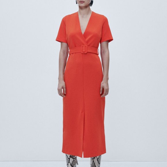 ZARA V NECK STREACH BELTED MIDI MAXI SHEATH DRESS $89.90 - Picture 4 of 11